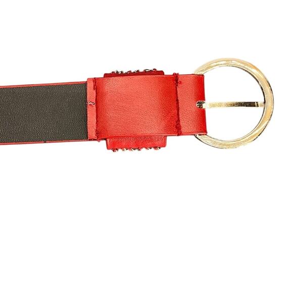 Red Faux Leather Sliver Chain Accent  Size 32"-36" - Picture 5 of 6